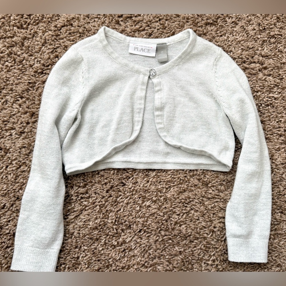 The Children’s Place Ivory w/Silver Shimmer Bolero Cardigan | 3T